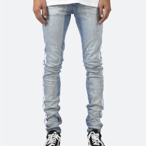 New Men’s MNML Jeans X86 Stretch Track Skinny Denim Light Blue Distressed Pants